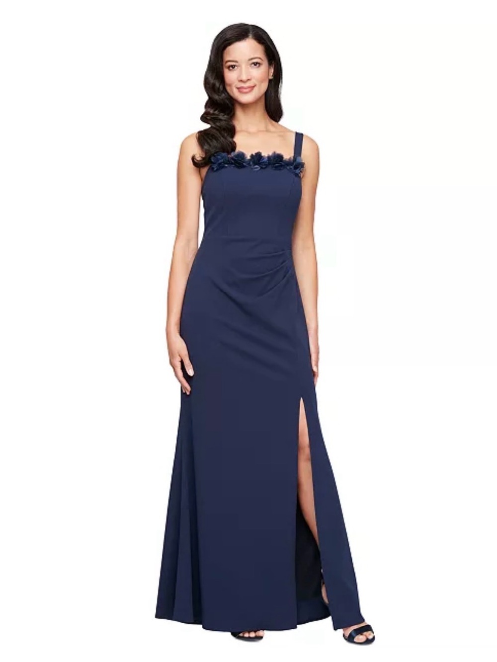 Alex Evenings Women's Rosette-Trim Gown, Navy, size 18